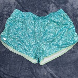 blue flower running shorts